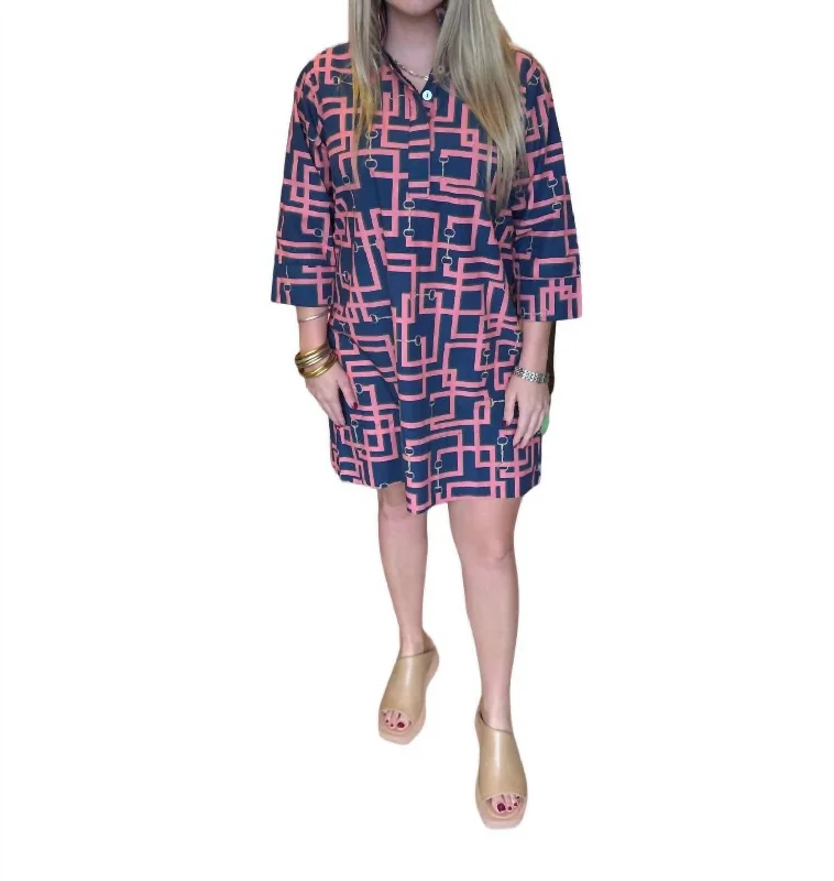 bodycon dressArden Print Geometric Horse Bit In Navy/pink