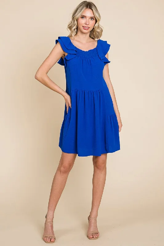 form-fitting dressSmocked Ruffle Sleeve Off Shoulder Dress