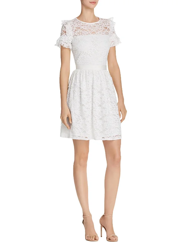 satin midi dressWomens Lace Ruffle Sleeves Cocktail Dress