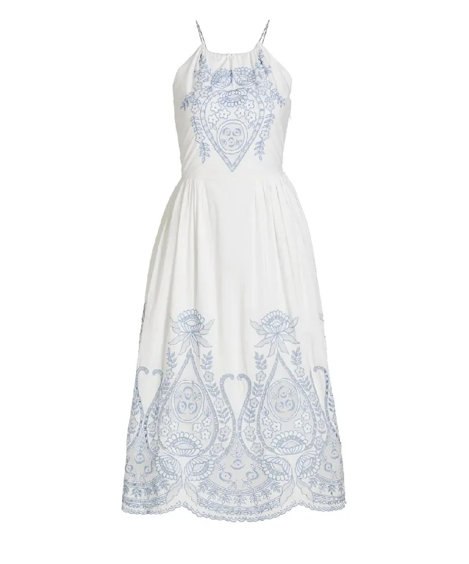 summer floral dressJuliette Embroidered Dress In White/blue Eyelet