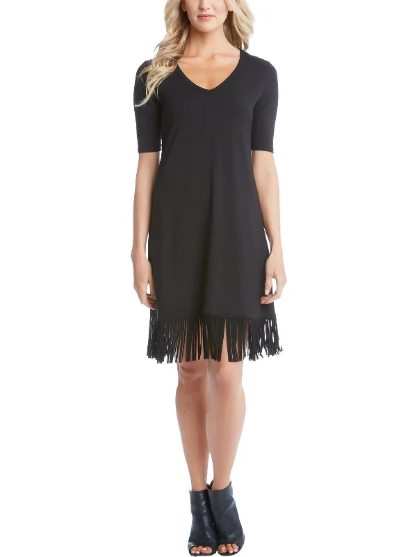 puff sleeve dressWomens V Neck Fringe Hem T-Shirt Dress