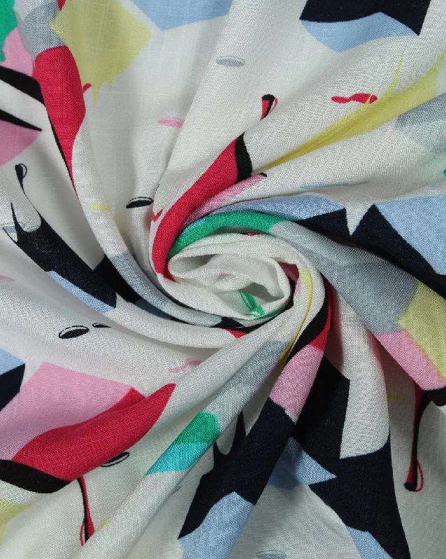 floral dressWhite And Multicolor Abstract Design Rayon Fabric