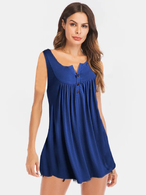 textured dressCurved Hem Ruched Notched Tank