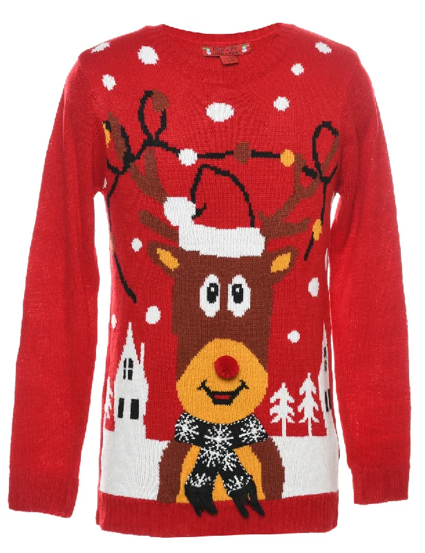 zip-up jacketReindeer Design Red Christmas Jumper - M