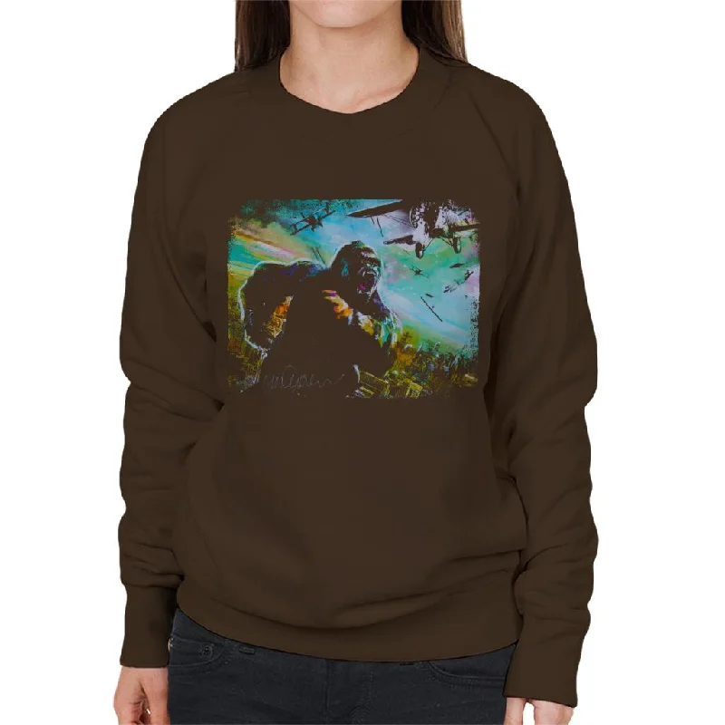 warm workout hoodieSidney Maurer Original Portrait Of King Kong Vs Planes Women's Sweatshirt