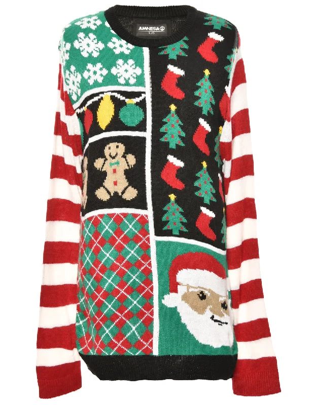 sporty jacketFestive Season Multi-Colour Patterned Christmas Jumper - L