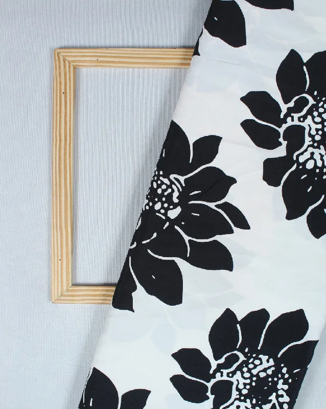 off-shoulder dressWhite And Black Floral Design 1 Polyester Crepe Fabric