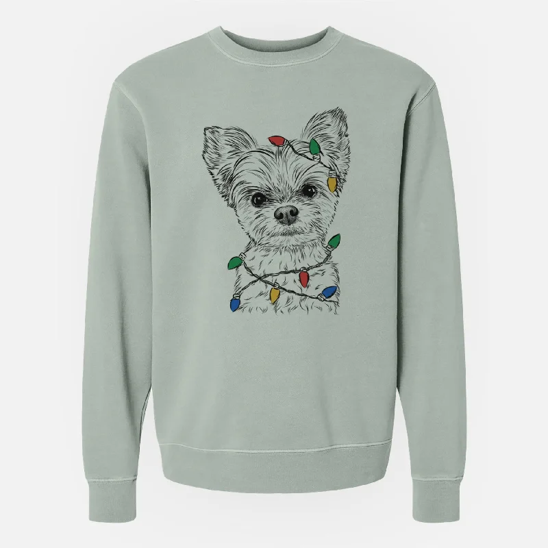 oversized gym sweatshirtChristmas Lights Chance the Yapper the Yorkshire Terrier - Unisex Pigment Dyed Crew Sweatshirt