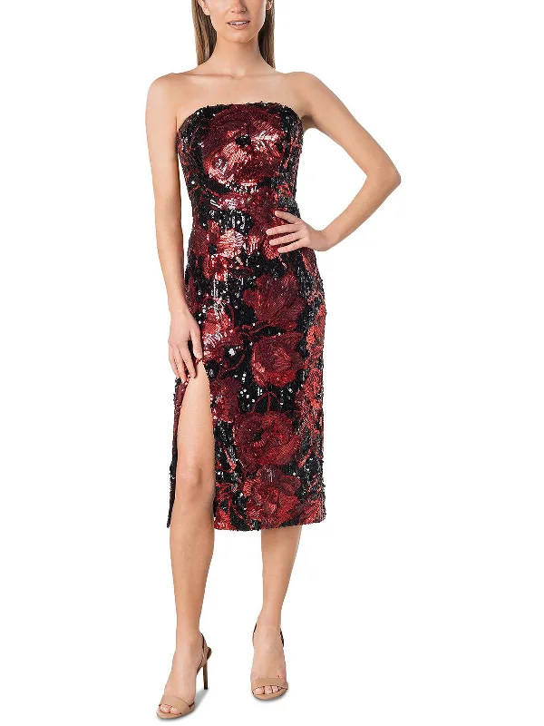 minimalistic dressWomens Floral Strapless Cocktail and Party Dress