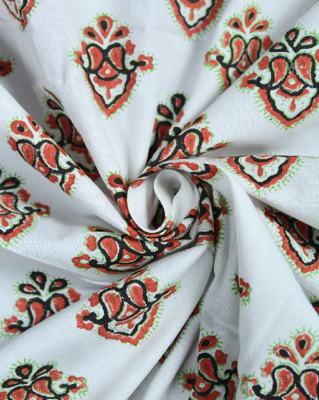 form-fitting dressWhite And Multicolor Abstract Design Cotton Cambric Fabric