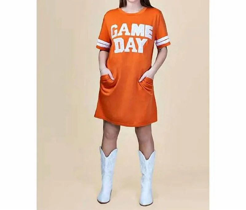 stylish party dressGame Day Sequin Tee Shirt Dress In Burnt Orange