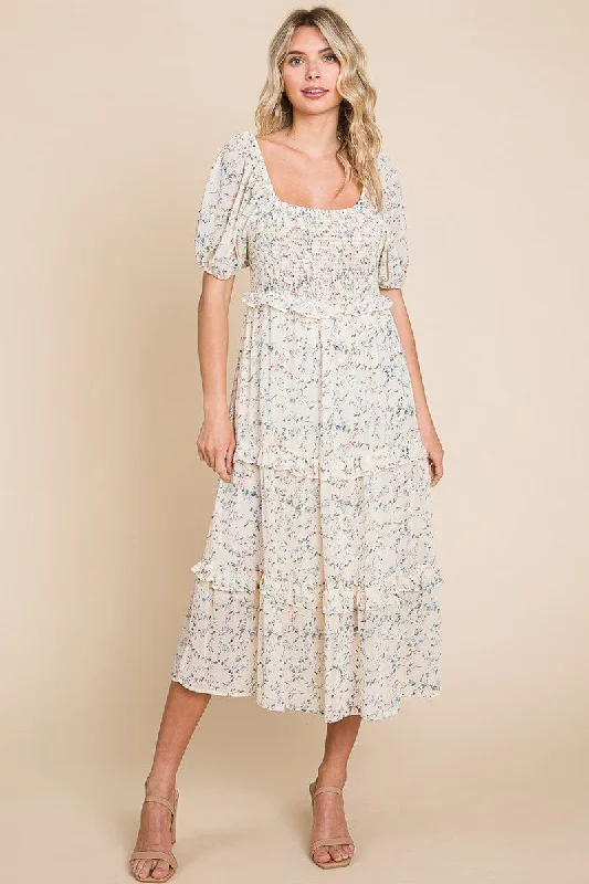 chic wrap dressFloral Smocked Tiered Babydoll Midi Dress