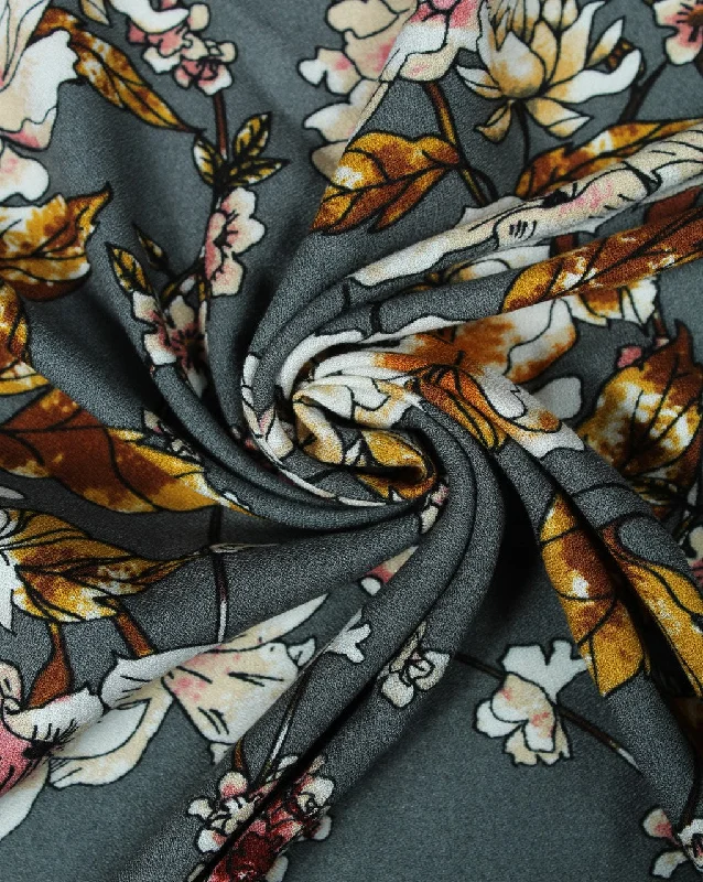 long sleeve dressGrey And Multicolor Floral Design Rayon Fabric