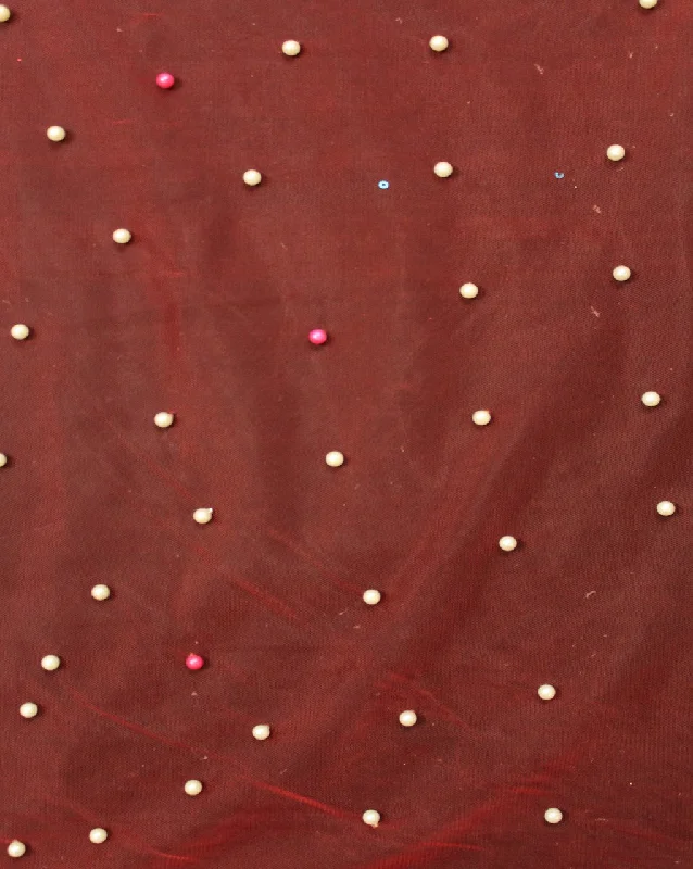 one-shoulder dressRed And White Pearl Polyester Net Embroidered Fabric