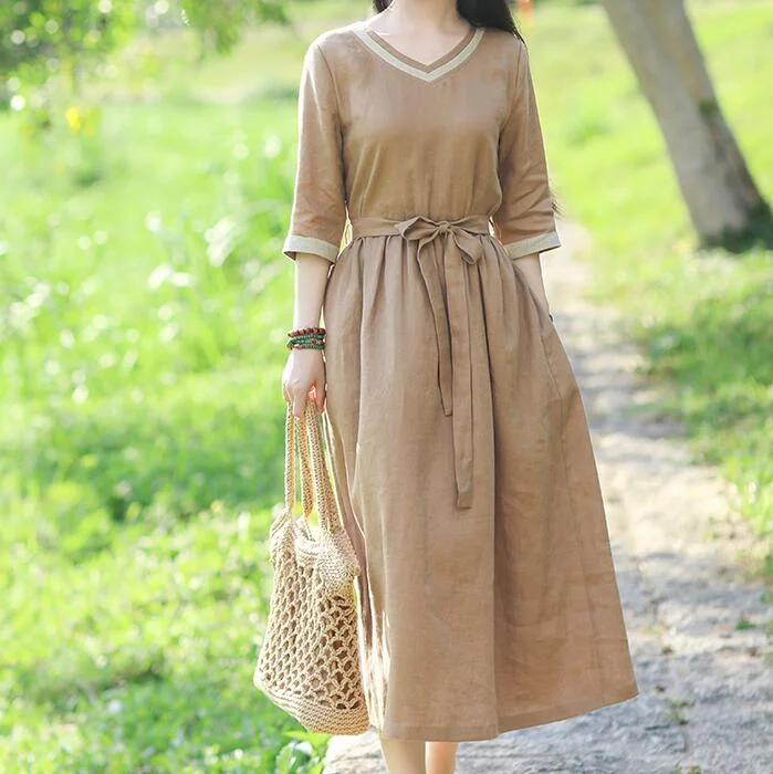 summer dressV Neck Women Dresses Casual Summer Linen Women Dresses SSM97215