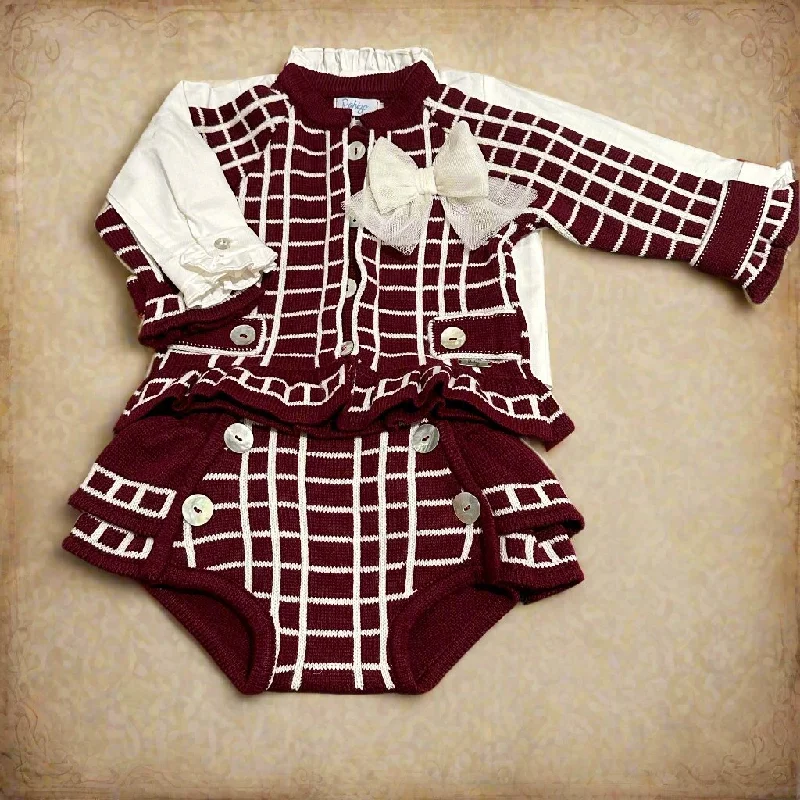 elegant dressBurgundy and Cream Three Piece Set