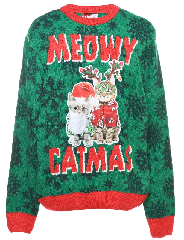 oversized trench coatCat Printed Christmas Jumper - L