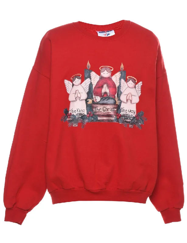 wool coatRed Christmas Sweatshirt - XL