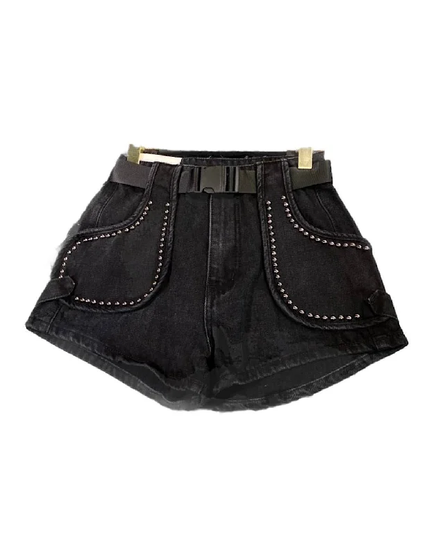 casual day dressMini Denim Shorts With Metal Studs In Black