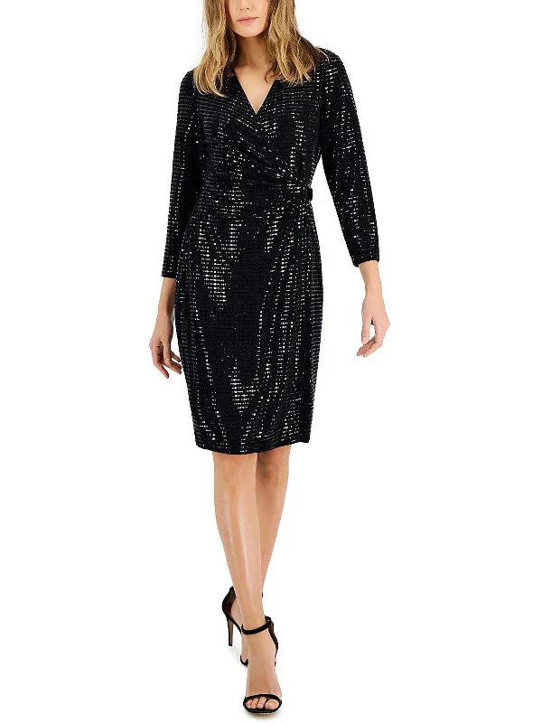 trendy wrap dressWomens Embellished Faux-Wrap Cocktail and Party Dress