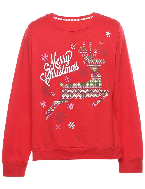 trendy casual outerwearRed Christmas Sweatshirt - L