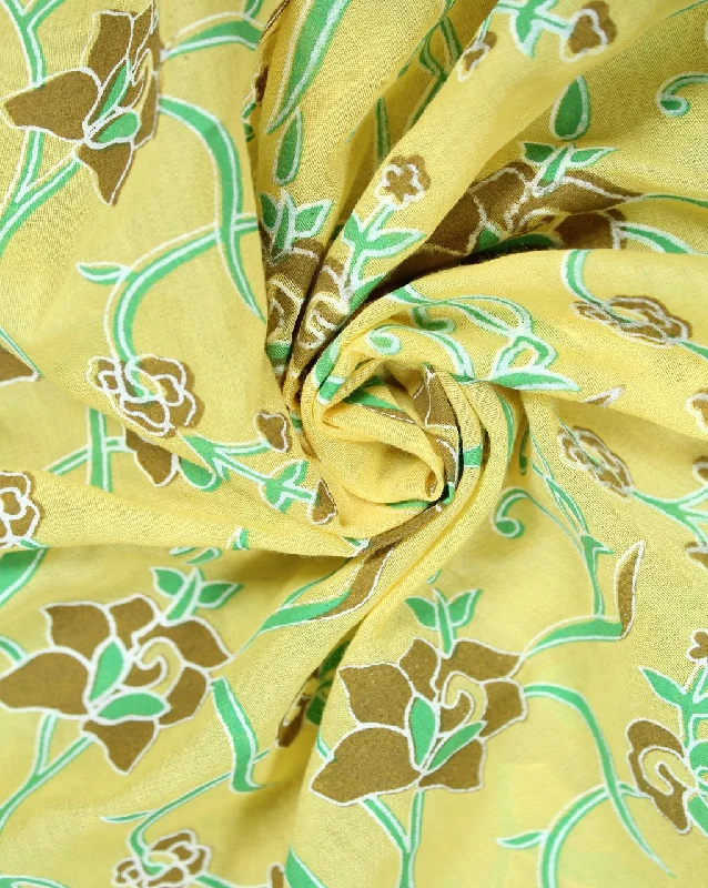 winter dressYellow And Multicolor Floral Design Cotton Voil Fabric