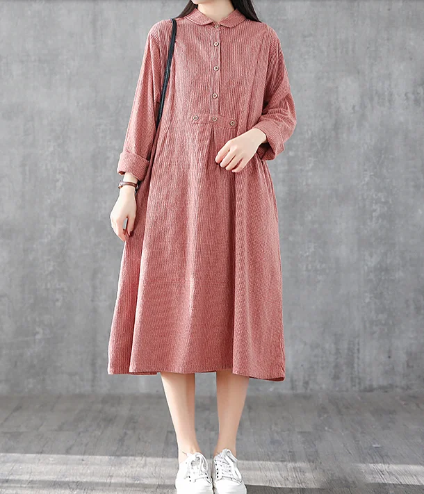 statement dressLong Sleeve Summer Spring Cotton Linen Women loose Dresses DZA05253