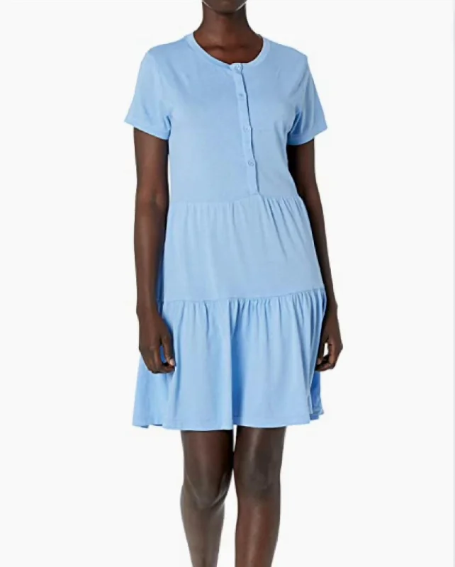 fitted bodycon dressShort Sleeve Henley Ruffle Dress In Sky Blue