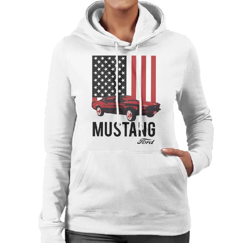 vintage hoodieFord Mustang USA Flag Women's Hooded Sweatshirt