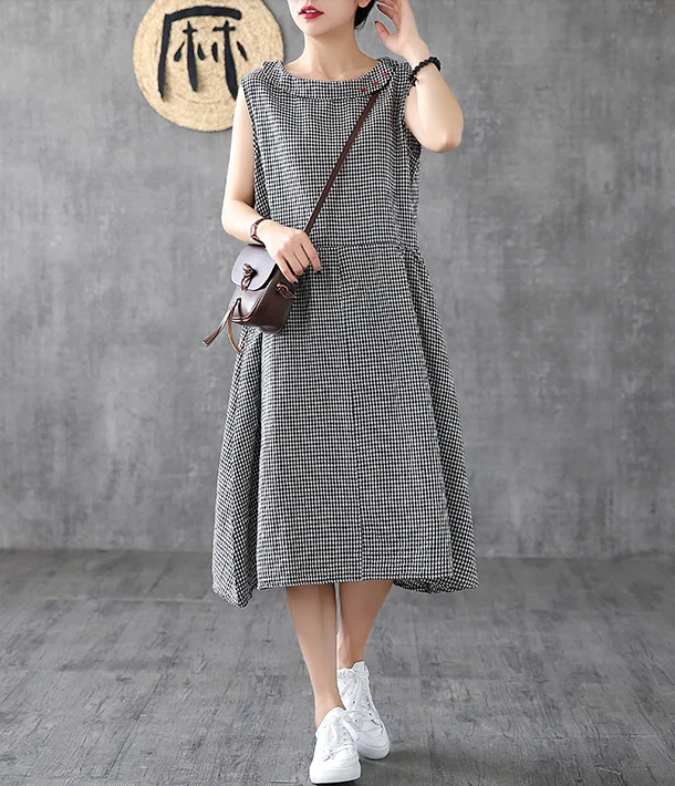 wool dressPlaid Long Sleeve Summer Spring Cotton Linen Women Dresses DZA20693