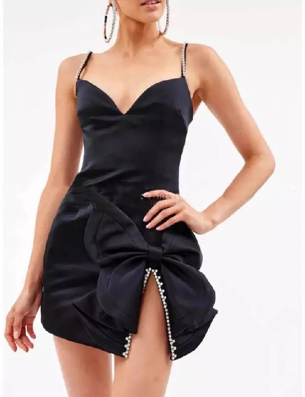 cocktail dressCrystal Slit Bow Trimmed Mini Dress