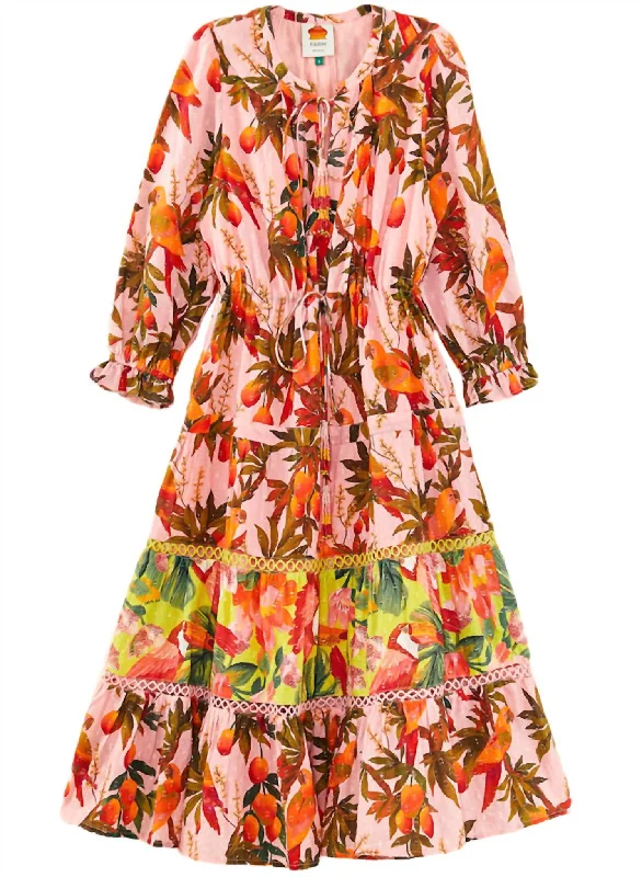 pleated dressMixed Mango Trees Midi Dress In Pink Multi