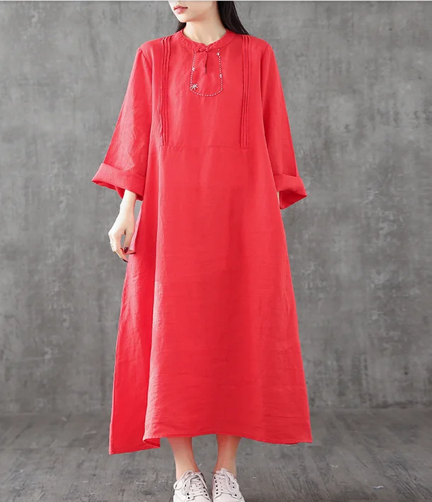 trendy dressLong Sleeve Summer Spring Cotton Linen Women loose Dresses DZA2062