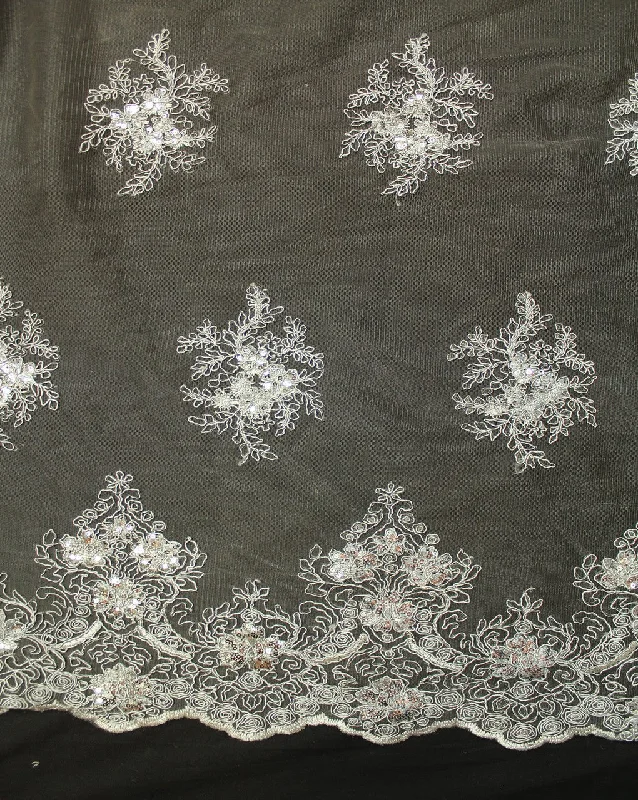 trendy mini dressGrey And Silver Floral Design Polyester Net Embroidered Fabric