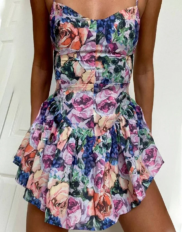 ruched dressFloral Print Asymmetrical Short Dress