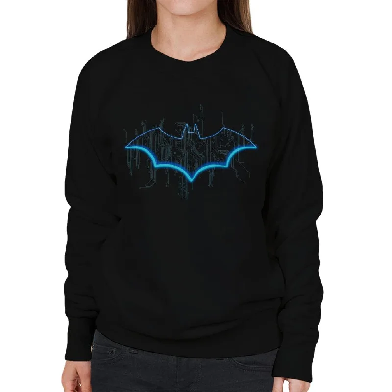 comfortable athletic sweatshirtBatman Neon Blue Bat Symbol Women's Sweatshirt