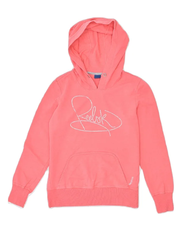 fashion-forward hoodieREEBOK Womens Graphic Hoodie Jumper UK 12/14 Medium Pink Cotton