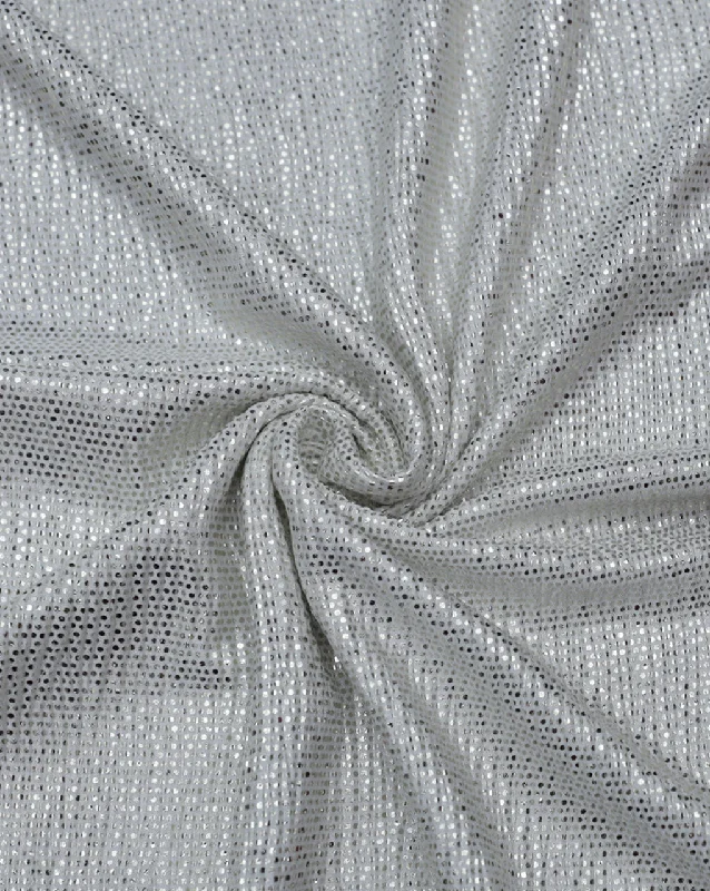 summer dressWHITE POLYESTER LUREX PLEATED FABRIC ( WIDTH 58 INCHES )