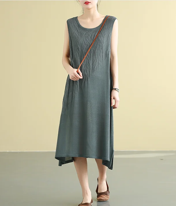 structured dressSleeveless Summer Cotton  Women loose Dresses DZA05141