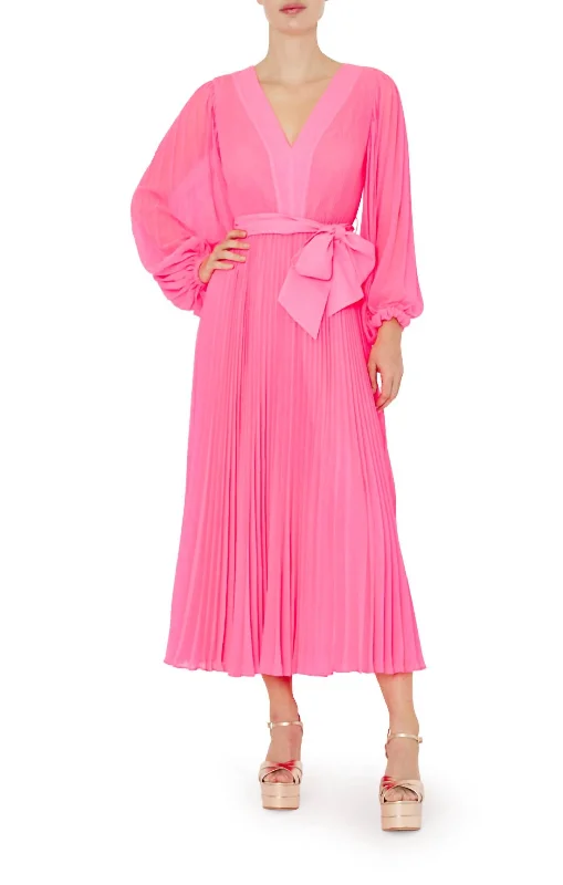 bohemian dressNadie Pleated Maxi Dress In Neon Pink