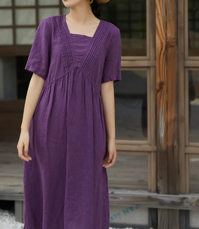 textured dressPurple Women Dresses Ramie Casual Summer Buttons Linen Shirts Women Dresses SSM97215