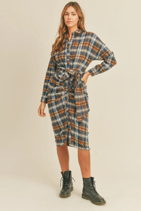 off-the-shoulder dressMable Plaid Flannel Front Tie Button Down Shirt Dress