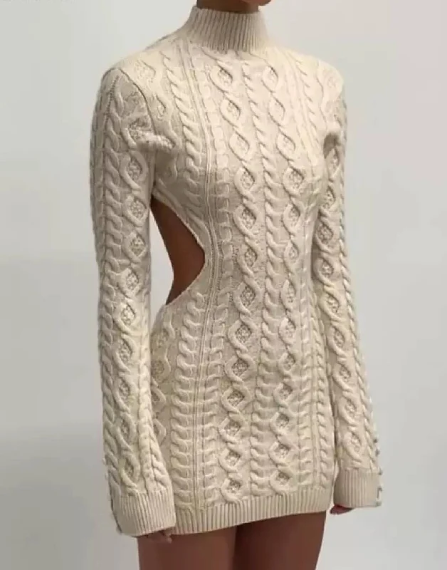 casual midi dressBackless Cable Knit Mini Dress