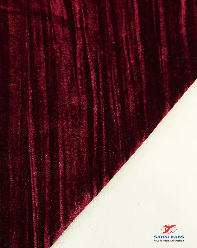 sophisticated dressDARK MAROON PLEATED POLYESTER VELVET FABRIC ( WIDTH 44 INCHES )