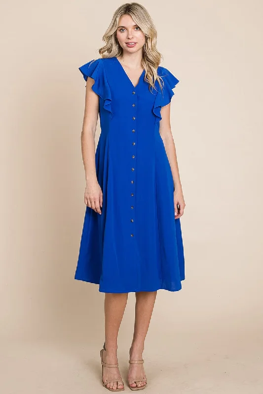 casual summer dressV neck Flutter Sleeve A line Midi Dress