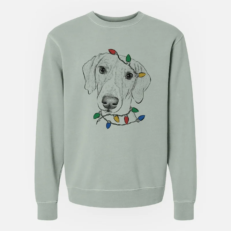 fashionable fitness sweatshirtChristmas Lights Stanley the Foxhound - Unisex Pigment Dyed Crew Sweatshirt