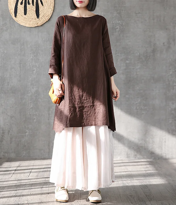 elegant evening dressSummer  Spring Linen Women loose Dresses DZA05169