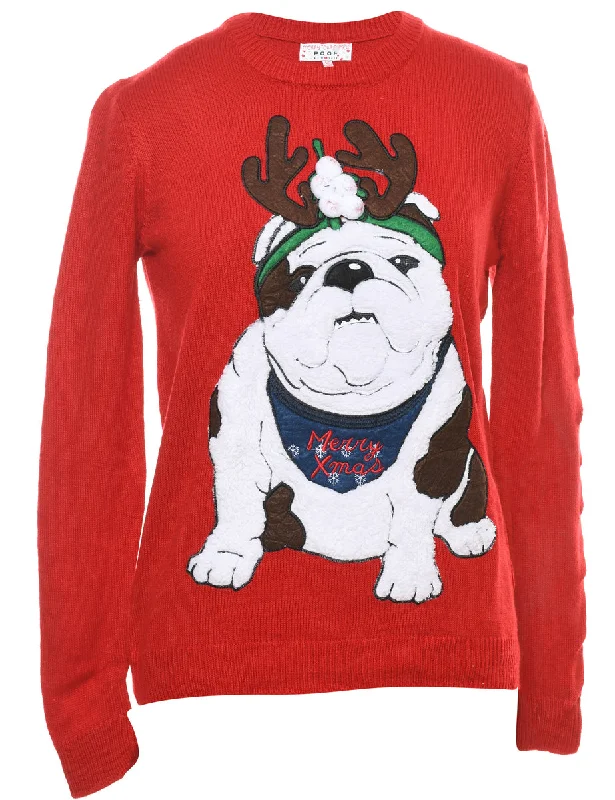 cozy wool-blend coatAnimal Design Christmas Jumper - M