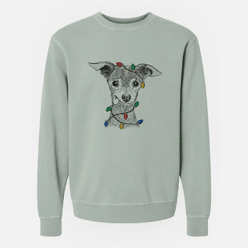 sporty casual hoodieChristmas Lights Bebe the Chihuahua - Unisex Pigment Dyed Crew Sweatshirt