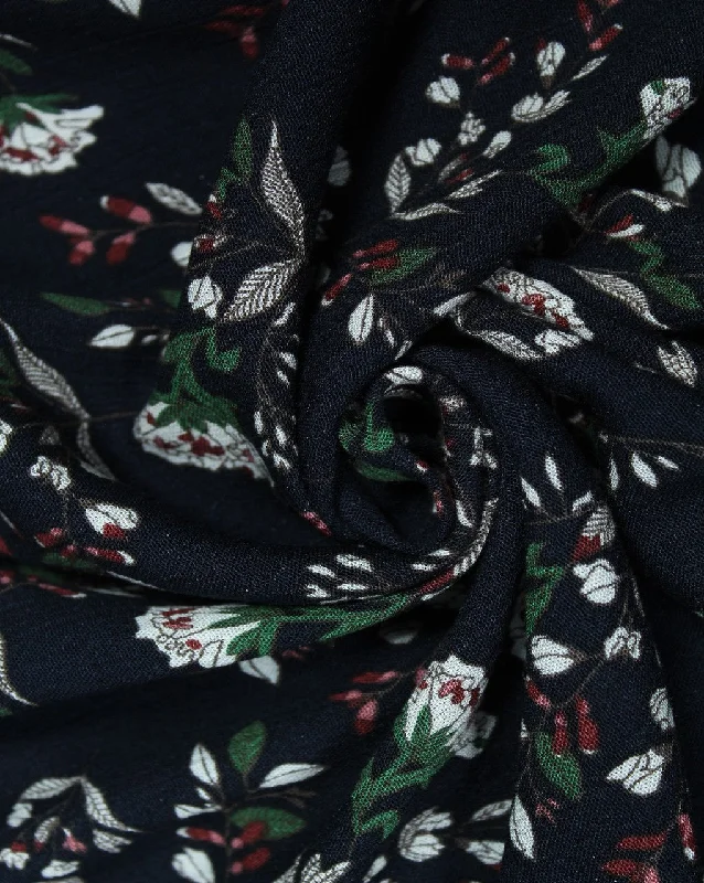 casual dressBlack And Multicolor Flower Print Rayon Fabric